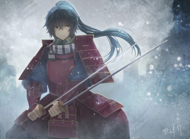 Person red blue sword snow free wallpaper for desktop - medium preview image