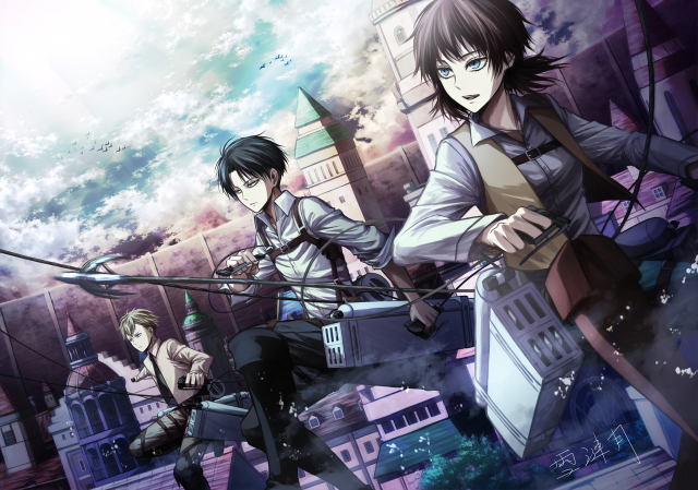 Anime characters walking city sword free wallpaper for desktop - medium preview image