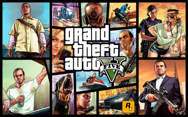 Gta collage characters guns action free wallpaper for desktop - medium preview image