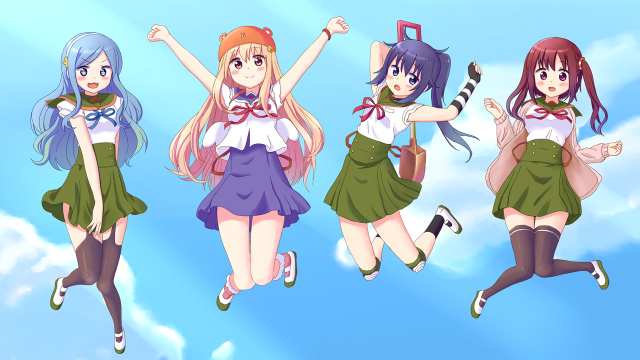 Anime girls flying sky schooluniform free wallpaper for desktop - medium preview image
