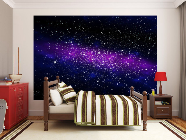 Bedroom purple galaxy mural stars free wallpaper for desktop - medium preview image