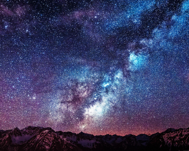 Night sky stars mountains purple free wallpaper for desktop - medium preview image