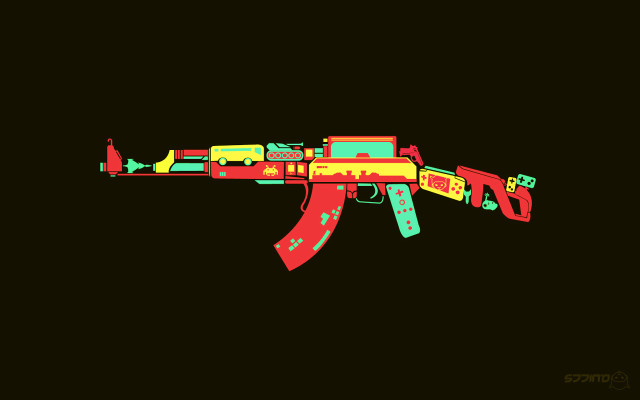 Colorful machine gun red ribbon free wallpaper for desktop - medium preview image