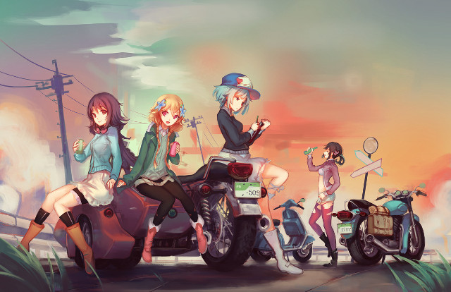 Group people motorcycle street sky free wallpaper for desktop - medium preview image