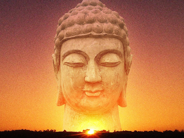 Buddha sunset purple yellow tranquil free wallpaper for desktop - medium preview image