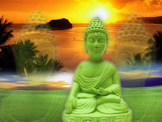 Buddha statue sunset field water free wallpaper for desktop - medium preview image