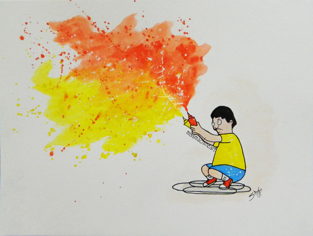 Boy trampoline spraypaint expressionism watercolor free wallpaper for desktop - medium preview image