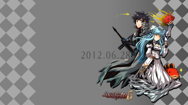 Anime couple swords red heart free wallpaper for desktop - medium preview image