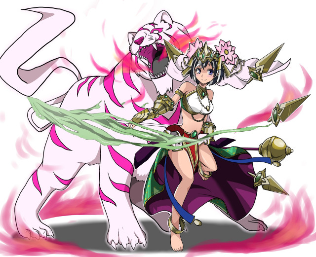 Woman sword white tiger colorful free wallpaper for desktop - medium preview image