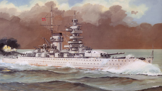 Battleship water smoke stacks painting free wallpaper for desktop - medium preview image