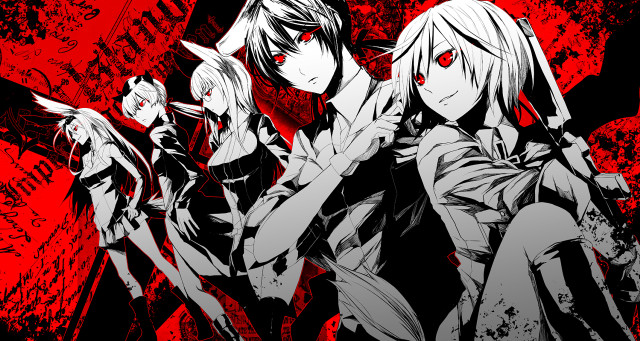 Anime girls red eyes black free wallpaper for desktop - medium preview image