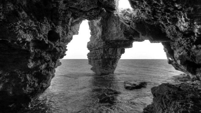 Black white rock formation ocean free wallpaper for desktop - medium preview image