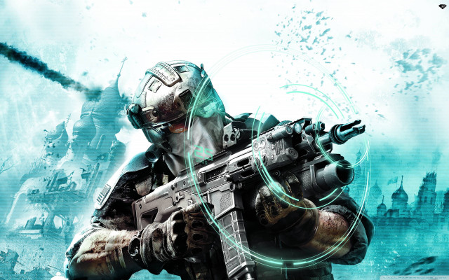 Futuristic man suit gun aiming #2 free wallpaper for desktop - medium preview image