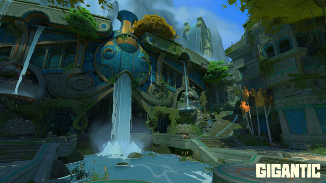 Futuristic city waterfall epylon point free wallpaper for desktop - medium preview image