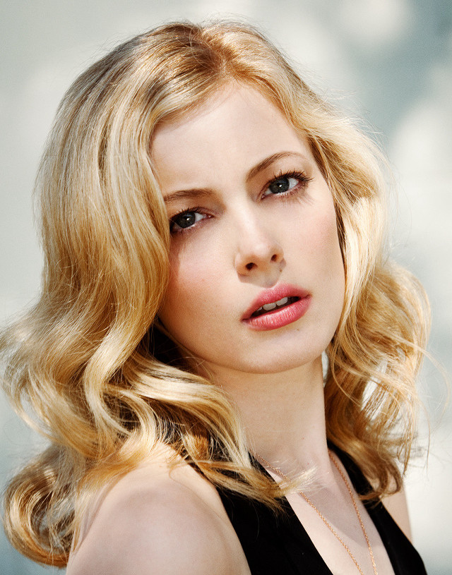 Blonde black dress necklace posing free wallpaper for mobile - medium preview image