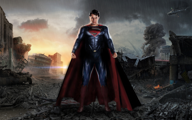 Superman man destroyed city plane free wallpaper for desktop - medium preview image