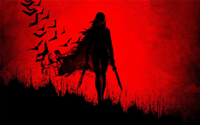 Woman walking birds red sky #2 free wallpaper for desktop - medium preview image