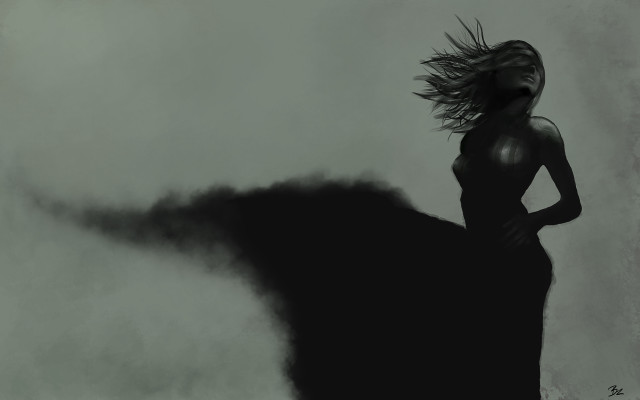 Woman black dress smoke cloud free wallpaper for desktop - medium preview image