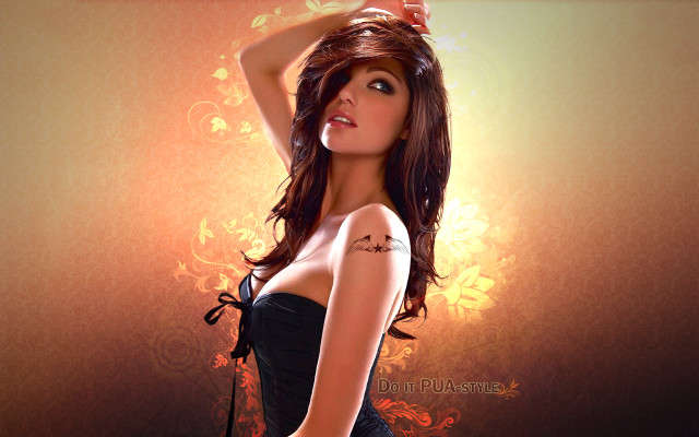 Woman tattoo posing flowers leaves free wallpaper for desktop - medium preview image