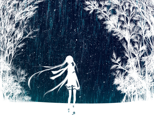 Girl walking snow woods long free wallpaper for desktop - medium preview image