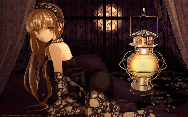 Girl sitting bed lamp curtain free wallpaper for desktop - medium preview image