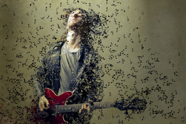 Man guitar birds flying surrounding free wallpaper for desktop - medium preview image