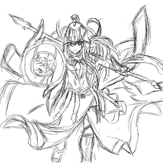 Woman sword shield drawing artwork free wallpaper for tablet - medium preview image