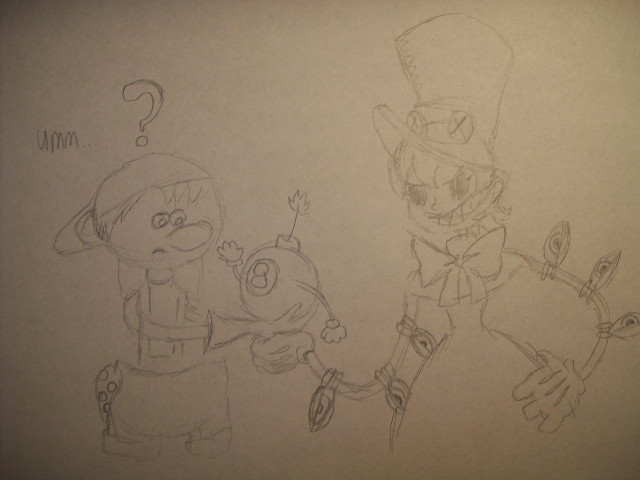 Drawing two people hat cane free wallpaper for desktop - medium preview image