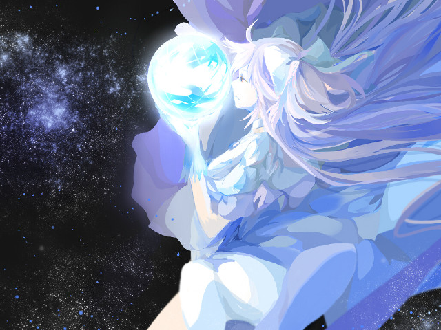 Woman longhair bluedress looking stars free wallpaper for desktop - medium preview image