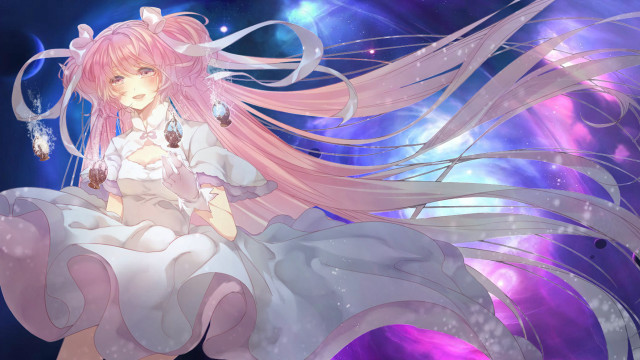 Pink hair white dress starry #2 free wallpaper for desktop - medium preview image