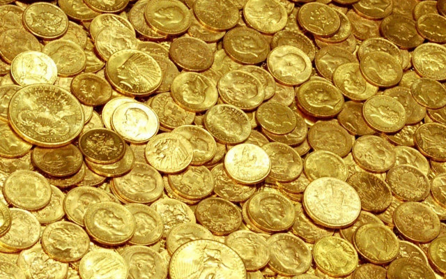 Gold coins pile table next free wallpaper for desktop - medium preview image