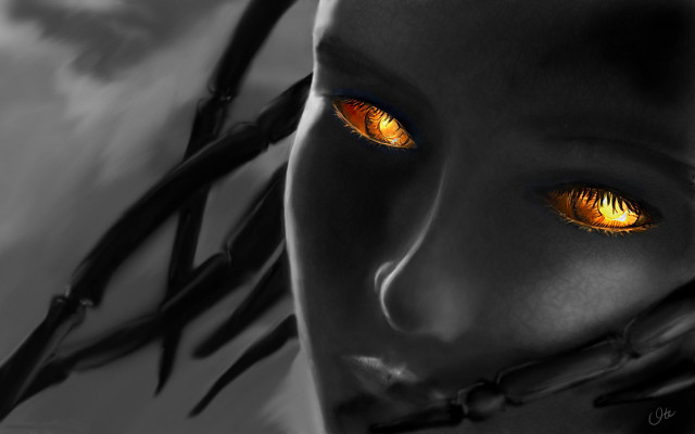 Woman yellow eyes black mask free wallpaper for desktop - medium preview image
