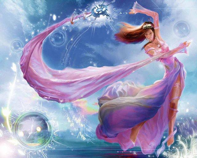 Woman flowing dress flying star free wallpaper for desktop - medium preview image