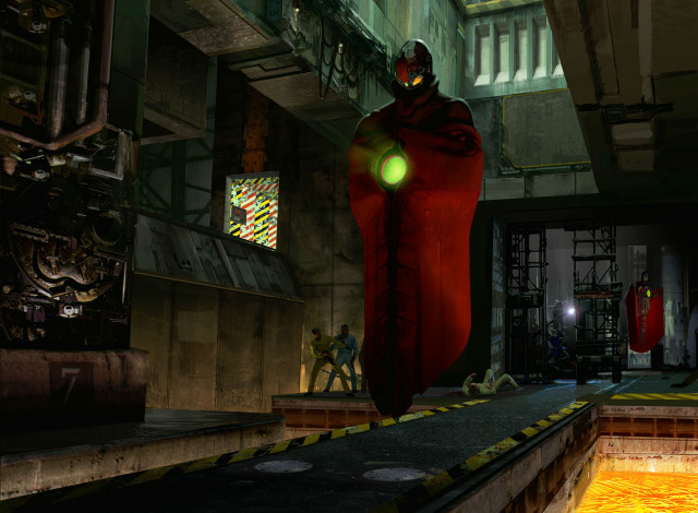 Man red cape yellow light free wallpaper for desktop - medium preview image