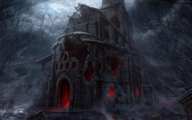 Creepy castle red light dark free wallpaper for desktop - medium preview image