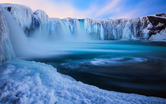Waterfall ice blue sky lake free wallpaper for desktop - medium preview image
