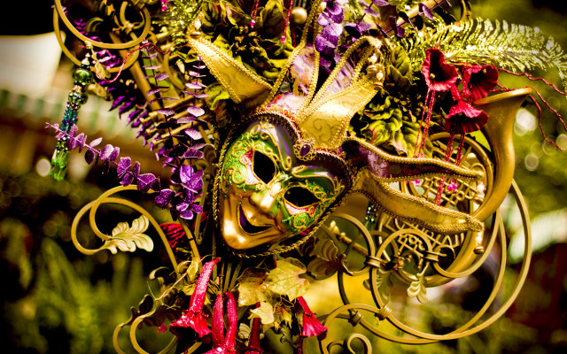 Mask flowers leaves hanging grass free wallpaper for desktop - medium preview image