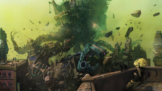 Man giant robot building city free wallpaper for desktop - medium preview image