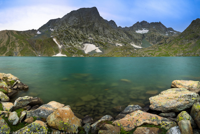 Mountain lake cliffs green forest free wallpaper for desktop - medium preview image