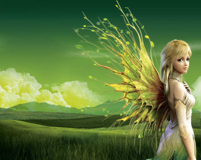 Woman yellow wings field grass free wallpaper for desktop - medium preview image