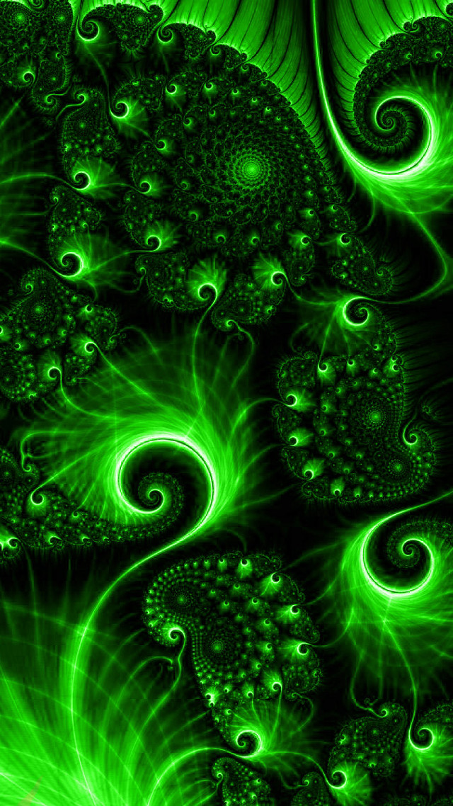 Green fractal swirls bubbles black free wallpaper for mobile - medium preview image