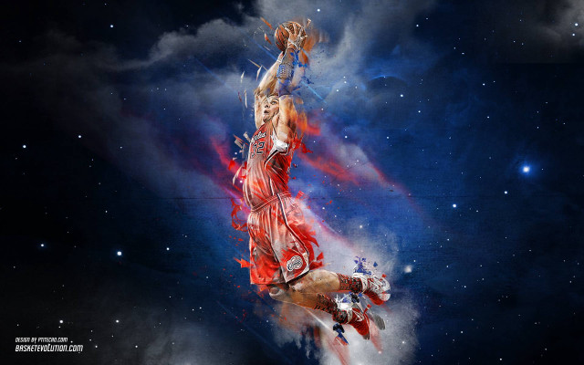 Woman red dress flying basketball free wallpaper for desktop - medium preview image
