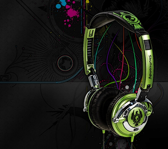 Headphones green design black background free wallpaper for tablet - medium preview image