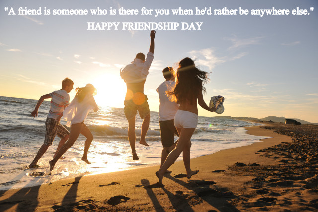 Beach jump sunset friends quote free wallpaper for desktop - medium preview image