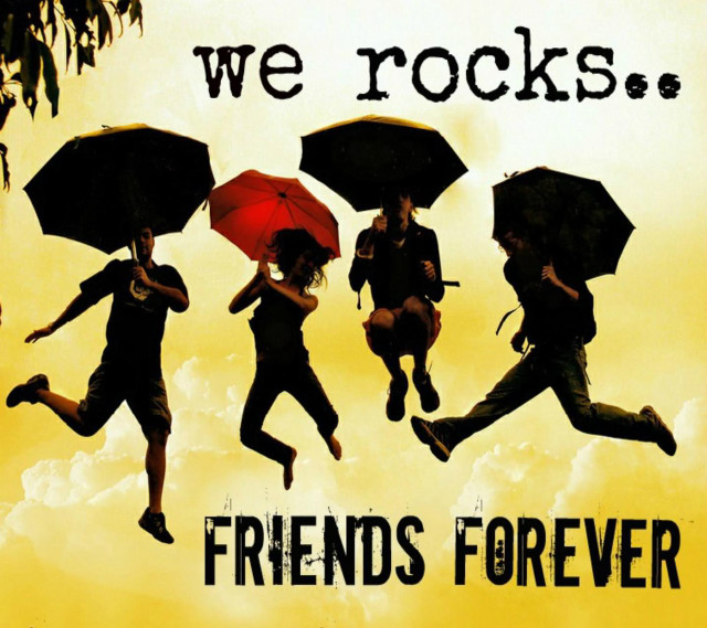 Friends forever jumping people umbrellas free wallpaper for tablet - medium preview image
