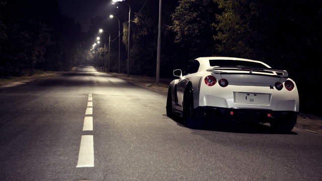 White sports car night road #7 free wallpaper for desktop - medium preview image