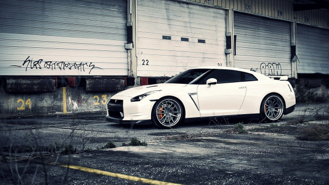 White sports car garage graffiti free wallpaper for desktop - medium preview image