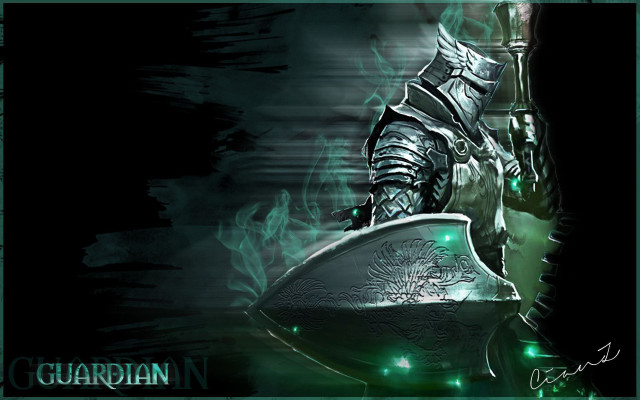 Knight green smoke sword shield free wallpaper for desktop - medium preview image