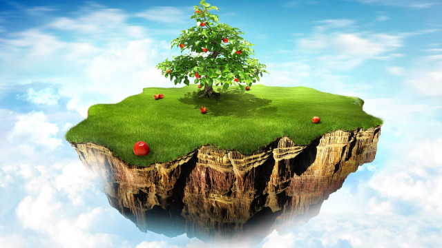 Tree island floating apples top free wallpaper for desktop - medium preview image