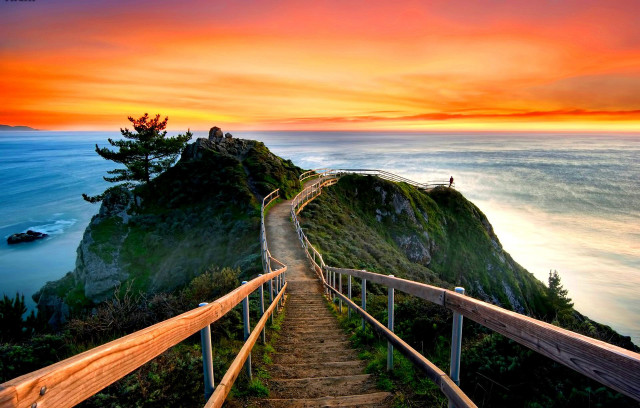Stairway cliff sunset person standing free wallpaper for desktop - medium preview image